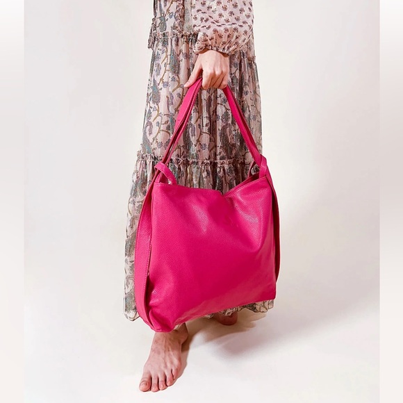 Vera Pelle Genuine Leather Pink Soft Shoulder Bag/Backpack Made in Italy - Picture 1 of 16